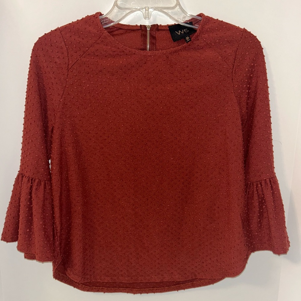 Anthropologie W5 womens Swiss Dot bell sleeve rust orange blouse size XS